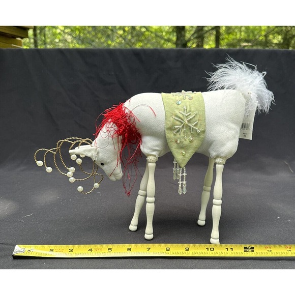 GERSON 13” White Christmas Deer Wood Legs Feather Tail Stunning S15 - Picture 7 of 10